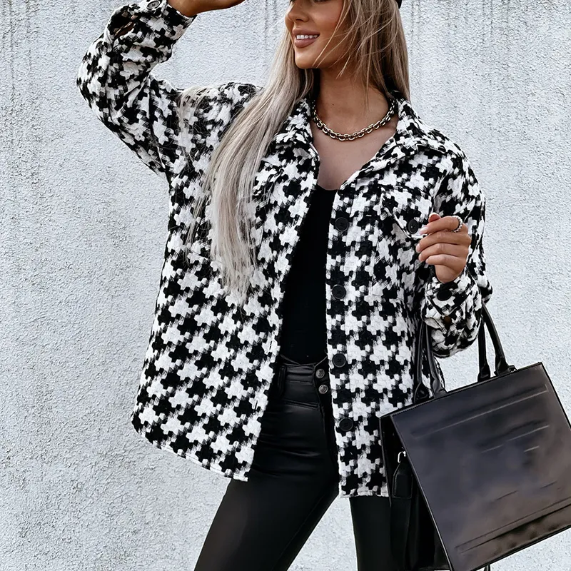 Nuevo Estilo Chaqueta De Lana Para Mujer Cuello Redondo Blanco Y