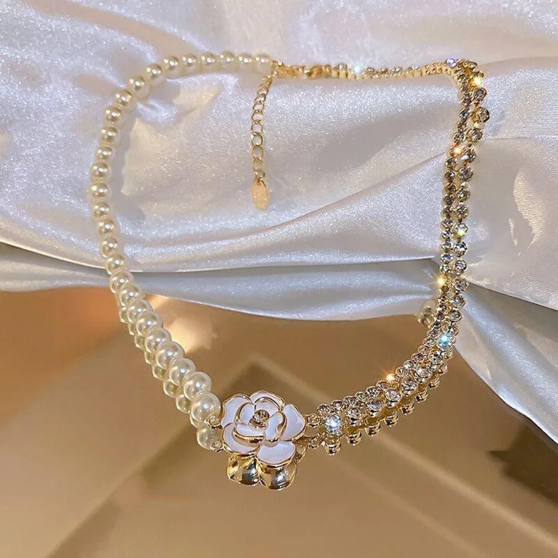 Chain Necklace Chanel Glass Pearl Necklace 2011 Necklace Chanel Glass Pearl Necklace French Fashion Choker Necklace  Set Pearl Camellia Collarbone Chain, Shop Now! Best Seller