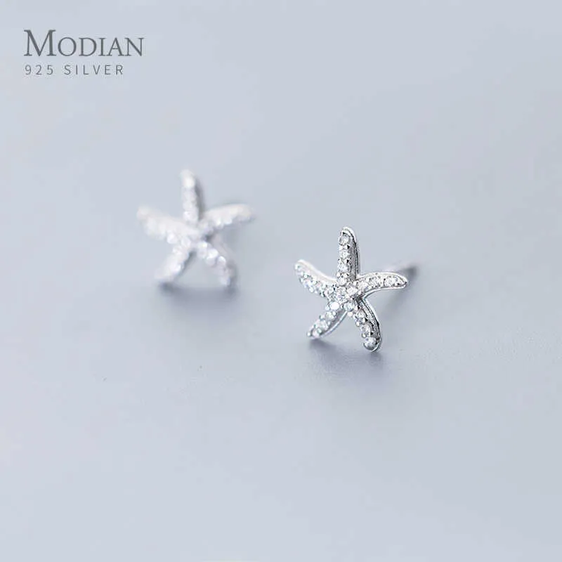 Boucle d'oreille mignonne petite étoile de mer pour femmes 925 argent sterling brillant zircon déclaration de fiançailles de mariage bijoux fins 210707