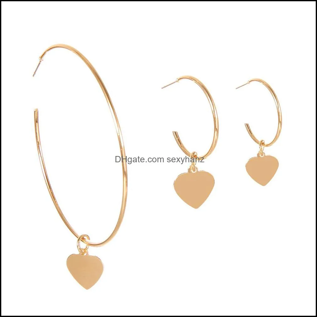 Hot Fashion Jewelry Exaggerated Gold Rings Earrings Heart Hoop Dangle Earrings 3pcs/set S624