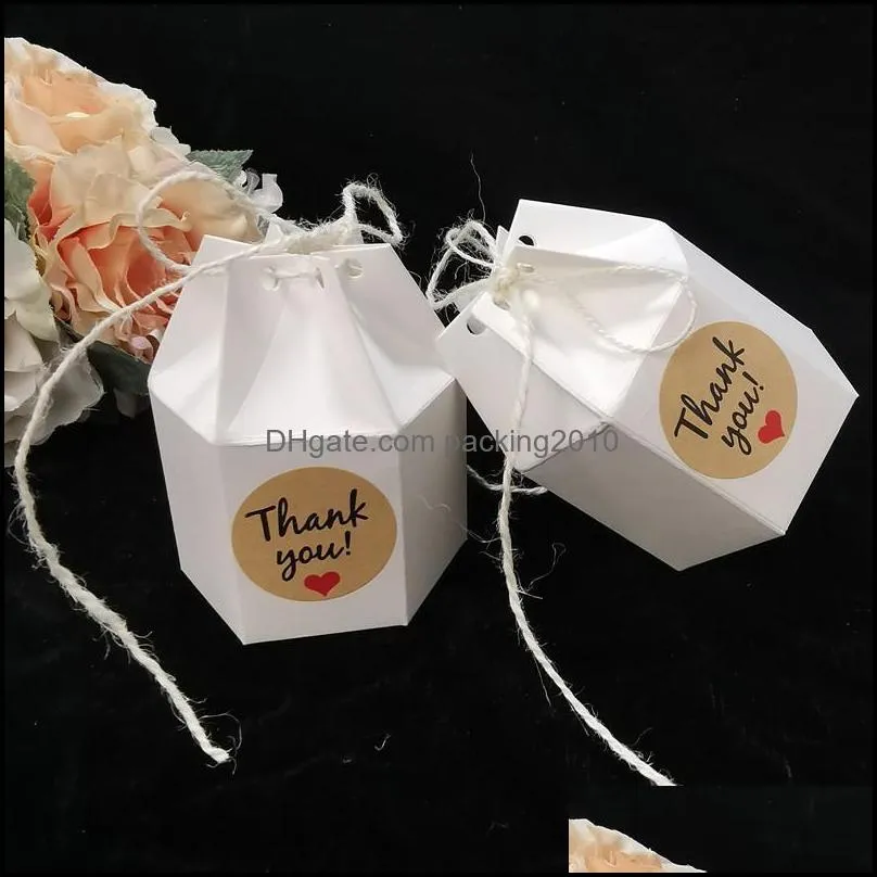 Gift Box Kraft Paper Wedding Favors Candy Cake Packaging Boxes Lantern Hexagon Shape Birthday Party Decoration Package Bags Wrap