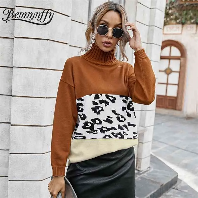 Save Big on Bulk Color Block Turtleneck Sweater Leopard Color Block  Turtleneck Sweater Women Autumn Winter Drop Long Sleeve Knitted Pullover  Casual