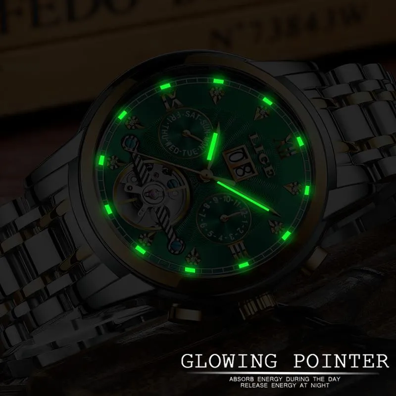 海外 正規品 Masculino Relogio Lige高級ファッションブランドメカニカルウォッチマン自動トゥルビヨンゴールドウォッチビジネス防水時計腕時計 ファストファッション通販サイト Clinicaaldente Es