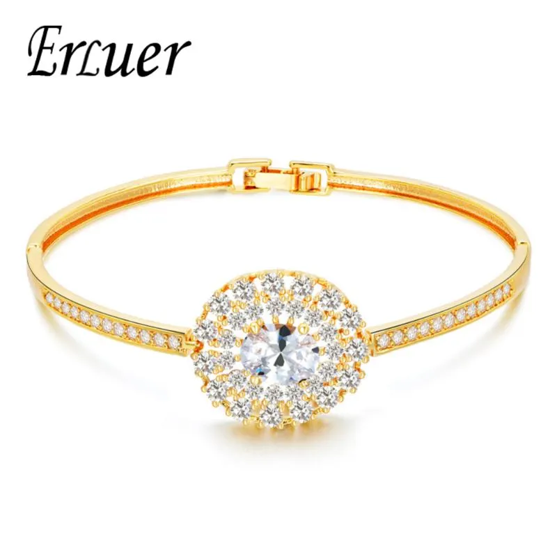 Fashion Delicate Wedding Bridal /Rose/White Gold Color Luxury Jewelry For Women Trendy Elegant Crystal Zircon Bangle