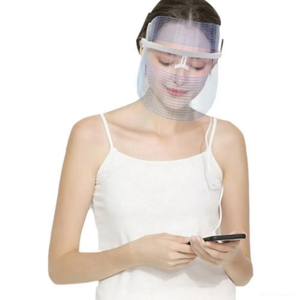 3 Färg Face Shield PDT LED Light Therapy Facial Mask för hem hud skönhet