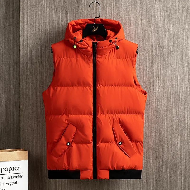 Men s Vests Orange Vest Jacket Men Sleeveless Autumn Hip Hop Streetwear Waistcoat Coat Cotton Padded Puffer 2022 Guin22