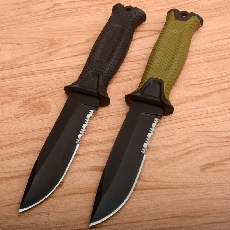 GB G1500 Survival Couteau droit 4 modèles 12C27 Dents de scie Titane noir enduit Drop Point Lame fixe Camping Randonnée Chasse Couteaux tactiques Avec gaine Kydex