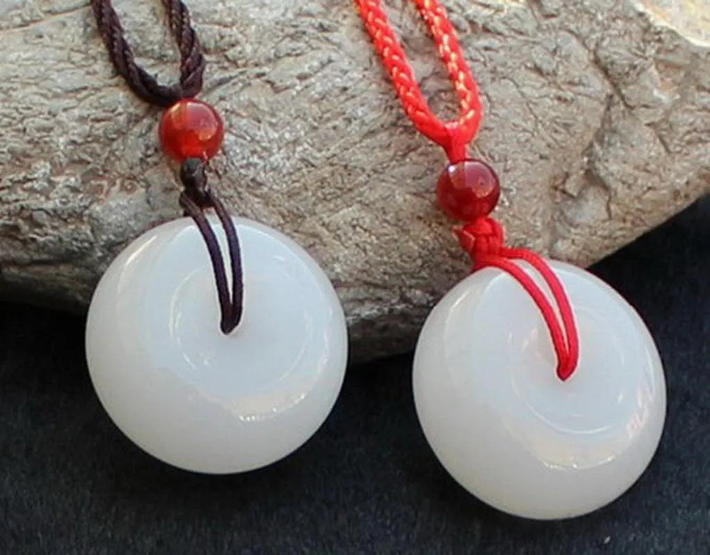 Pendant Necklaces Pair&2PCS Loves' Natural Xinjiang White Jade Carved Jewelry Pendant&Necklace