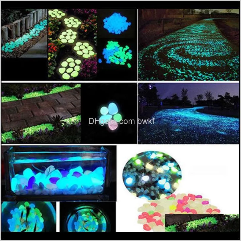 bakhuk 100 pcs blue /green glow stone in the dark glow pebble blue for garden walkway and decor