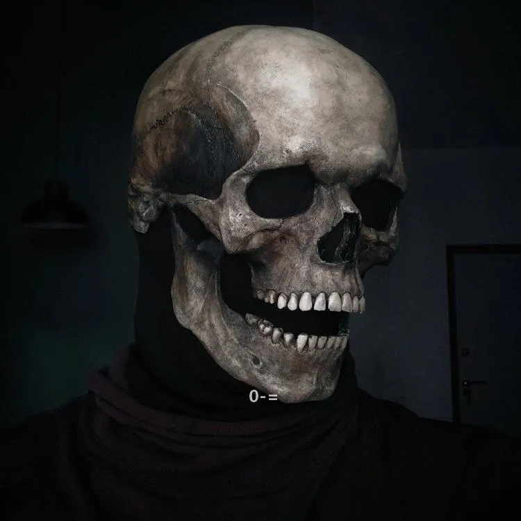 Halloween pełna głowa maska ​​czaszki hełm z ruchomym szczęką cały realistyczny wygląd Dorosłych lateksów 3d szkielet straszne czaszki maski jjb10602