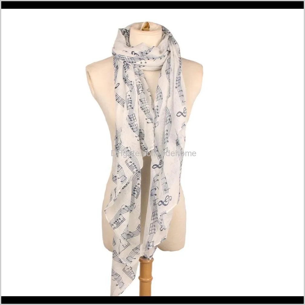 female women lady fashion musical note white chiffon printed neck scarf wrap shawl accessories winter scarf