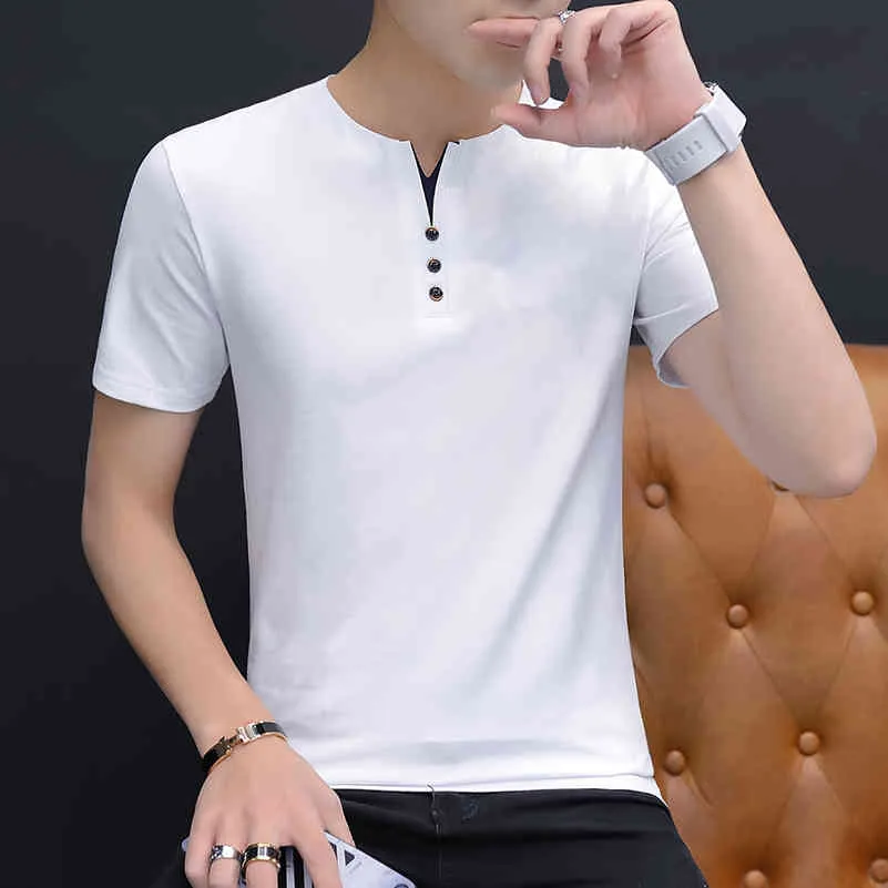 BROWON Summer Top Hommes T-shirt Casual Manches courtes Coton Business T-shirts Hommes Slim Fil Couleur Solide Coton T-shirt Hommes Fashions Y0322