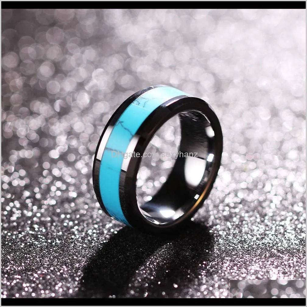 titanium stainless steel natural turquoise fashion net red men`s ring