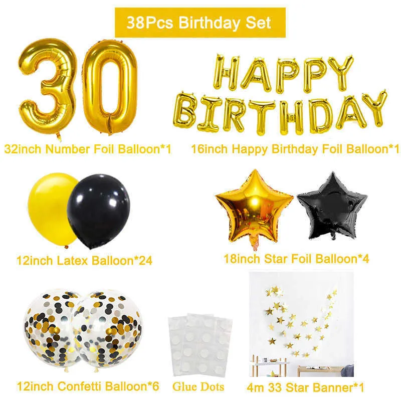 Torre di palloncini neri in oro 21 pezzi con palloncino numero nero da 32  pollici per la decorazione di compleanno del ragazzo 30 40 50 60 forniture  per feste di compleanno - AliExpress