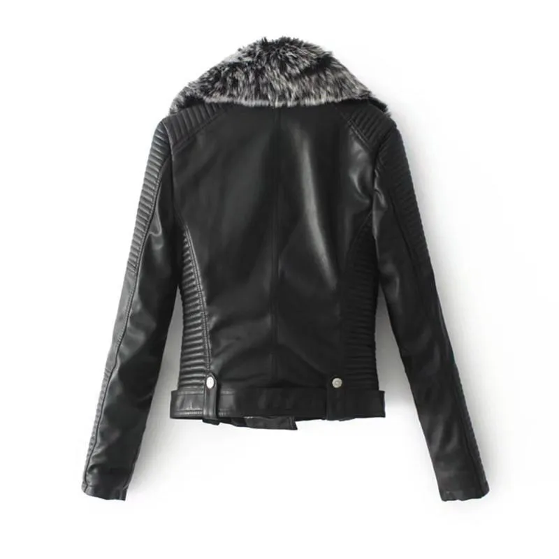 Womens Faux Leather Jacket - Short Moto Biker Coat, Autumn Winter