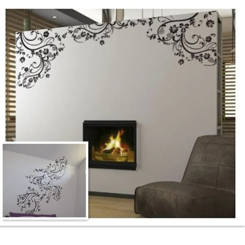 Elegante bloem wijnstok kamer venster home decor zwarte vinyl muurstickers muursticker 210420