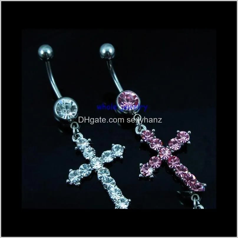 d0192 ( 1 color ) the cross style 018-01 belly button navel rings with clear stones body piercing jewelry shipping