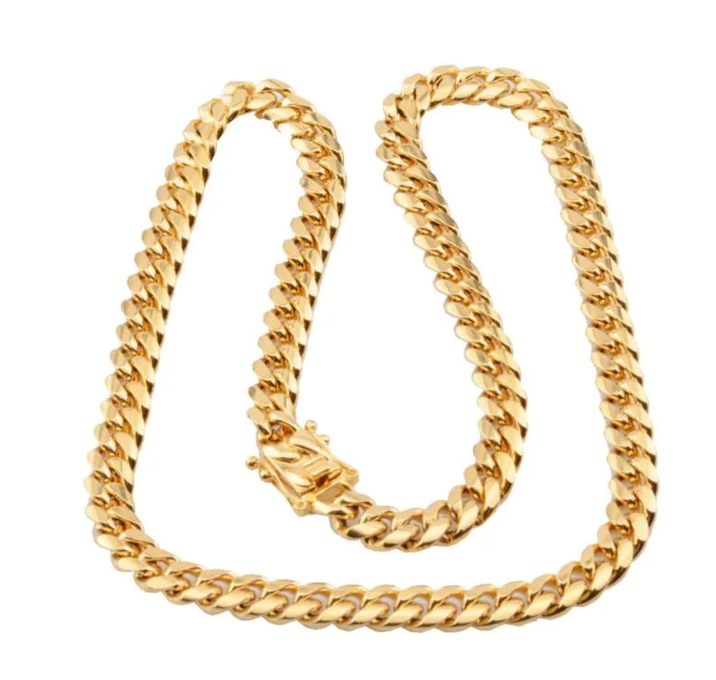 Necklaces & Pendants Drop Delivery 2021 10Mm 12Mm 14Mm Cuban Link Mens 14K Gold Plated Chains High Polished Punk Curb Stainless Steel