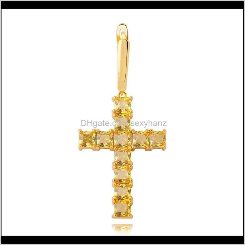 full colors diamonds women dainty cross hoop earrings gold plated cz stone diamond pave earrings cross fashion jewelry