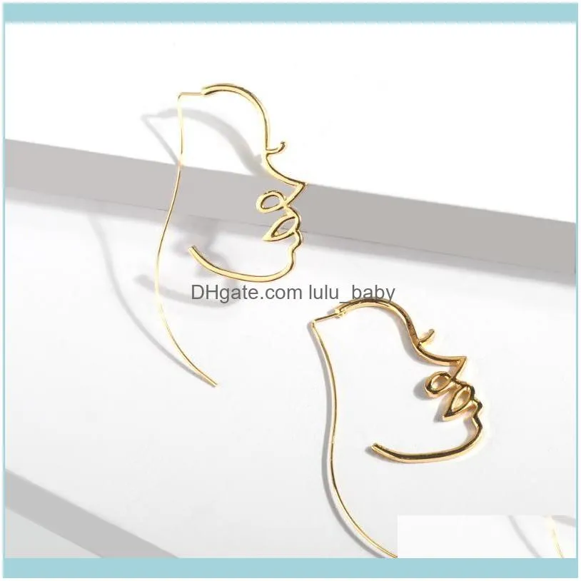 Sloong Gold Abstract Art Drop Statement Picasso Face Wire Earrings For Women Hoop & Huggie