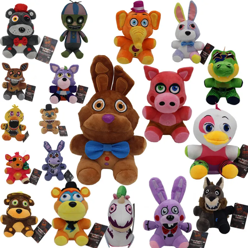 Le plus récent jouet en peluche Midnight Harem Teddy Bear 18CM Nights At Freddy's Stuffed Animals Golden Freddy Fazbear Mangle Foxy Bears Bonnie Chica