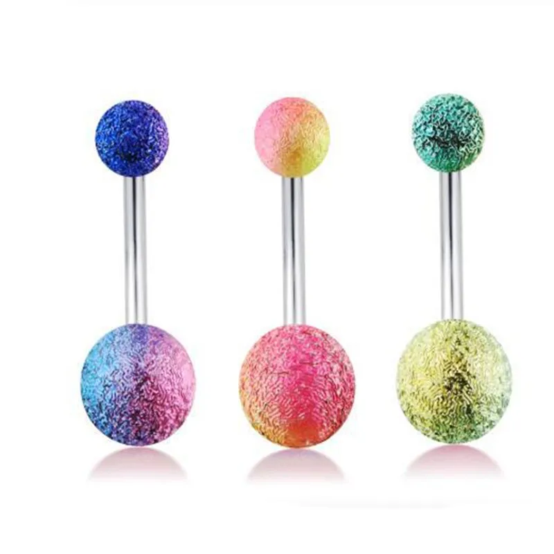 Belly Button Ring Set Steel Bar Acrylic Bioflex Ball Curved Barbell Navel Rings Bell Body Piercing Jewelry 3 Colors