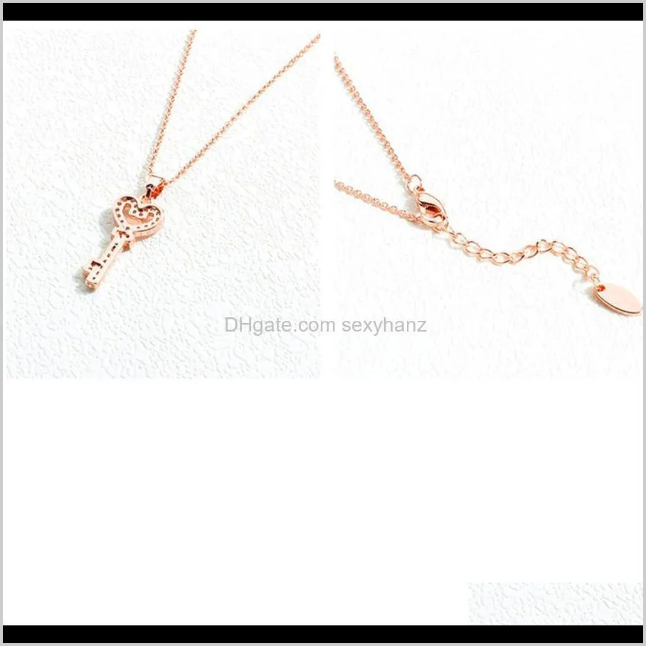 women charm long 18k gold key pendant necklace chain jewelry fashion crystal rhinestone design love heart pendant necklaces for women