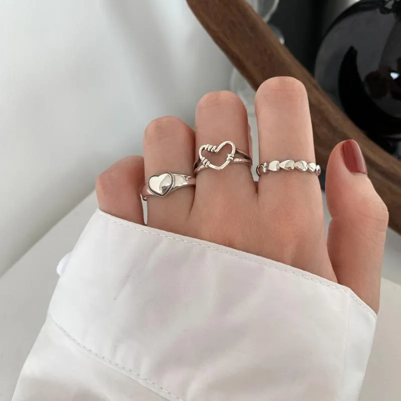 S925 Sterling zilveren ringen voor vrouwen retro liefde opening verstelbare ring zoete hiphop student ring sieraden groothandel y0426