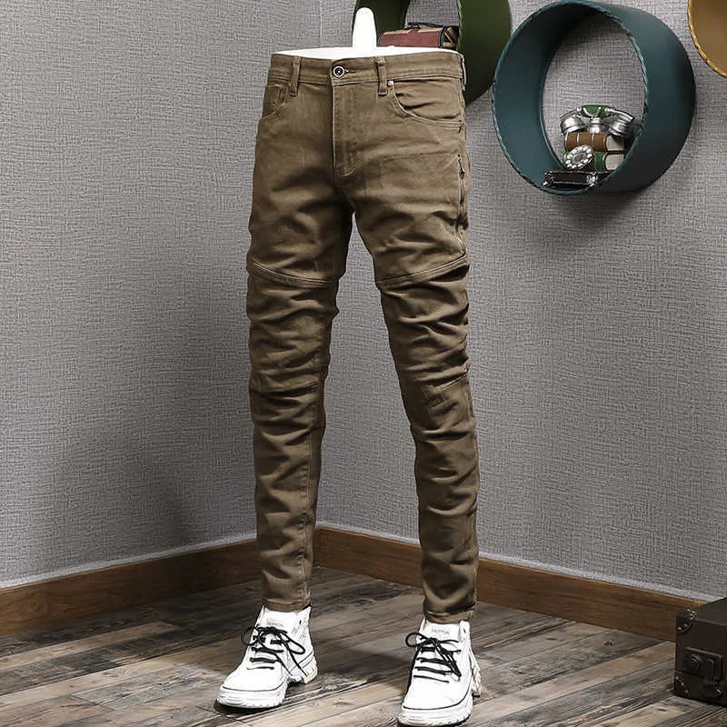 Ly Streetwear Moda Mężczyźni Dżinsy Slim Fit Splity Projektant Elastyczne Casual Dżinsowe Spodnie Koreański Styl Hip Hop 5CW7