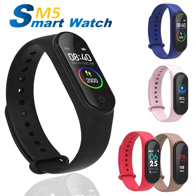 Armbands Sport Fitness Armband Klock SmartWatch Blodtryck Hjärtfrekvens Vattentät Armband M5 Smart Band