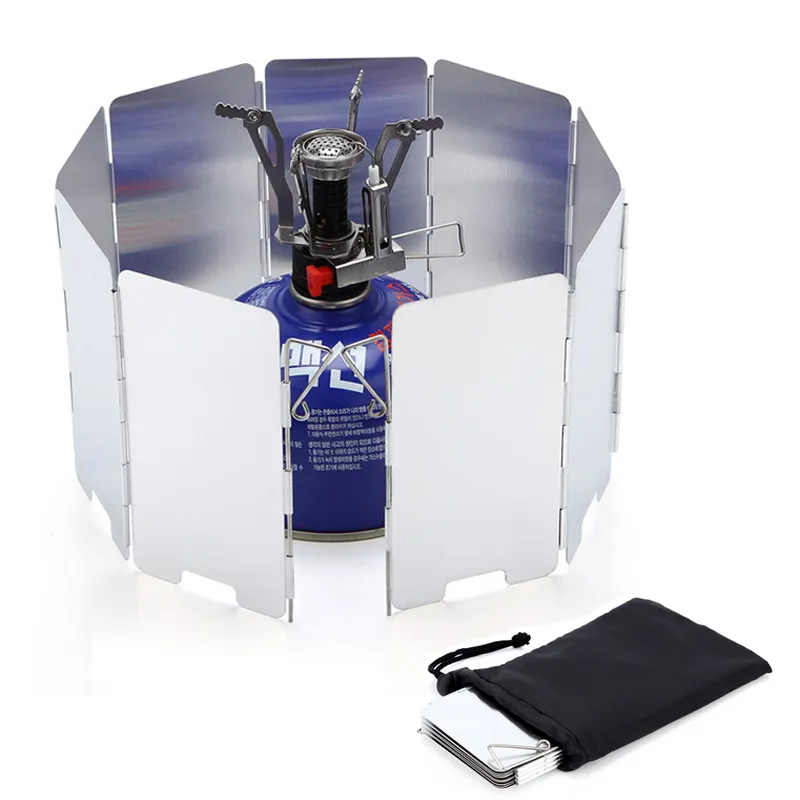 9 Plates Foldable Gas Stove Windshield Camping Cooking Burner Windproof
