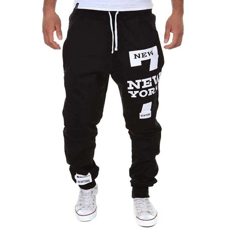 Moda marca homens letra impressão sweatpants masculinos corredores soltos quadril pop casual calças trilha calça calcca masculina 210930