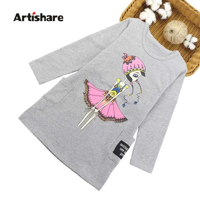 Girls Dresses Teenage Spring Party Dress For Girls Autumn Long Sleeve Cartoon Kids Dress For Girls 6 8 10 12 Years 211224