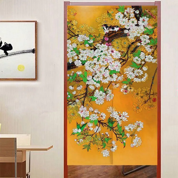 Curtain & Drapes Chinese Flower Cotton Linen Bedroom Door Kitchen Partition Shower Toilet Half Panel Home Decoration