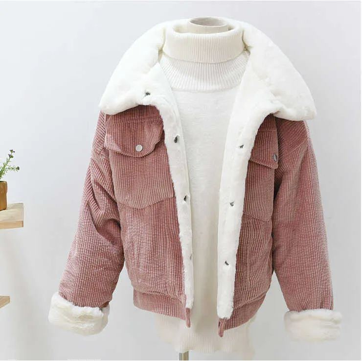 Mulheres coloridas inverno jaqueta de cordeiro feminino cordeiro pele parka inverno grosso casaco curto outwear casaco fêmea 210531