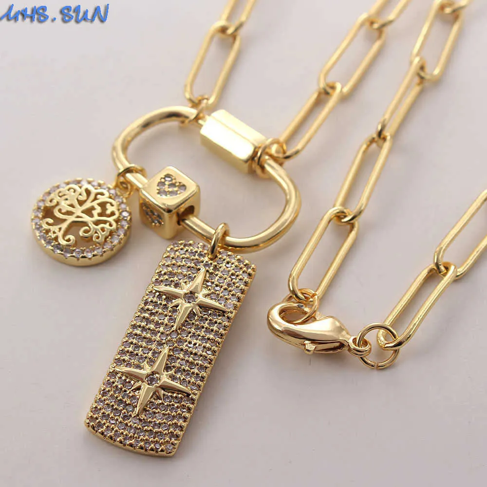 MHS.SUN Новый дизайн женские коренастые цепные ожерелье с aaa zircon подвеска винтажного колье ожерелье для девочек хип хмель ювелирных изделий подарок x0707