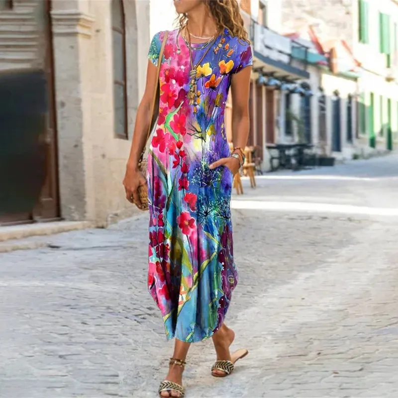 Bohemian Floral Print Boho Maxi Dress For Women 3XL Plus Size