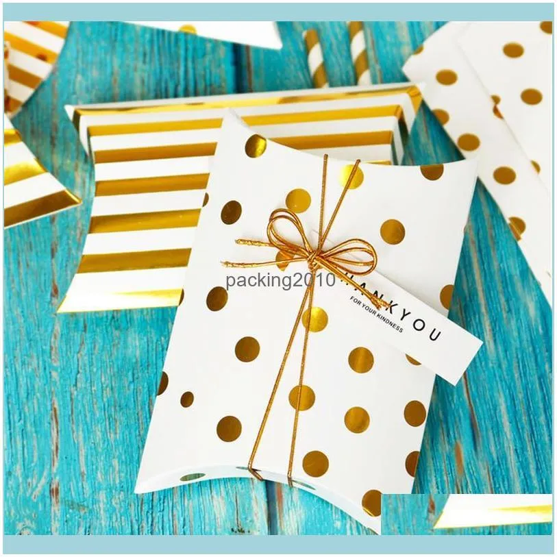 Gift Wrap 5 Pieces Gold Dot Wedding Box Striped Baby Shower Party Gifts Chocolate Candy Bag With Tags Strings1