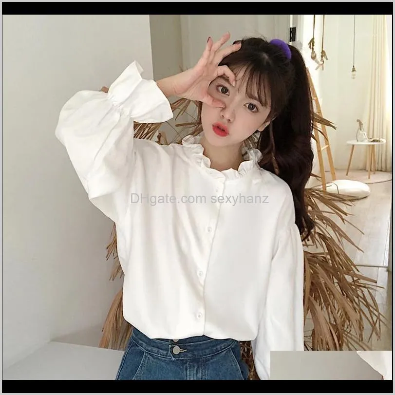2021 Korean Style Womens French Cuff Shirt For Women Loose Fit