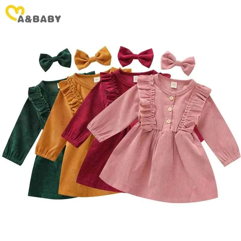 6m-5y lente herfst kinderen meisjes kid baby corduroy jurk vintage lange mouw ruches tutu voor 210515