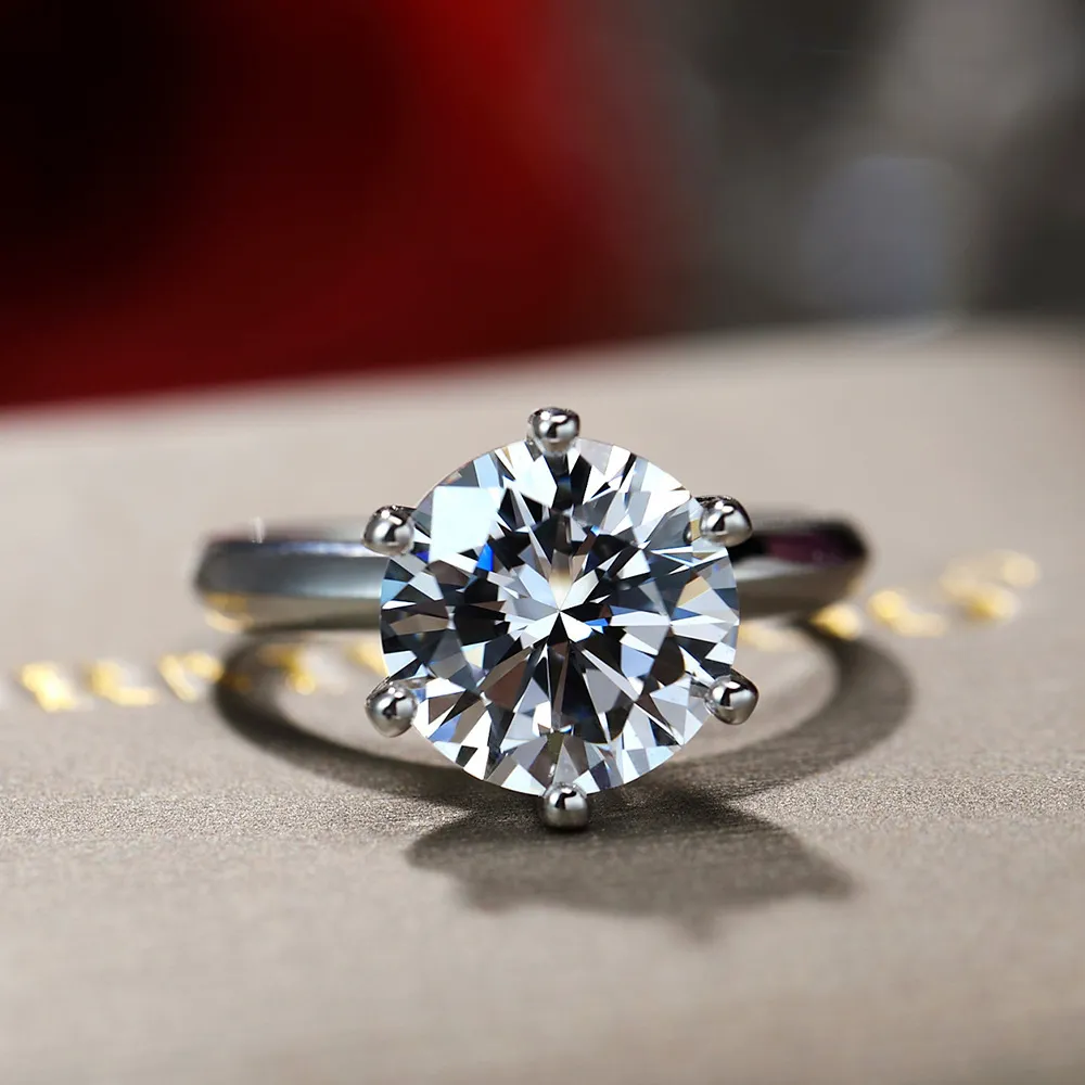 Solitaire 3CT Diamond Ring 100% Original 925 Sterling Silver Engagement Bröllop Band Ringar för Kvinnor Party Moissanite Smycken