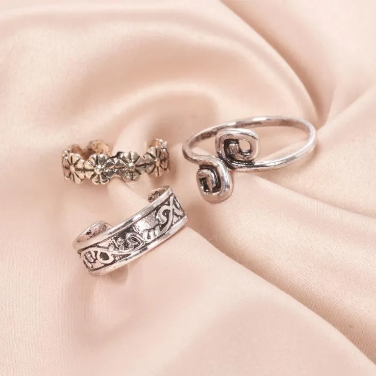 Jewelry3Pcs Set Retro Carved Hollow Star Moon Toe Band Rings Bohemia Adjustable Opening Finger Ring For Women Boho Beach Foot Summer
