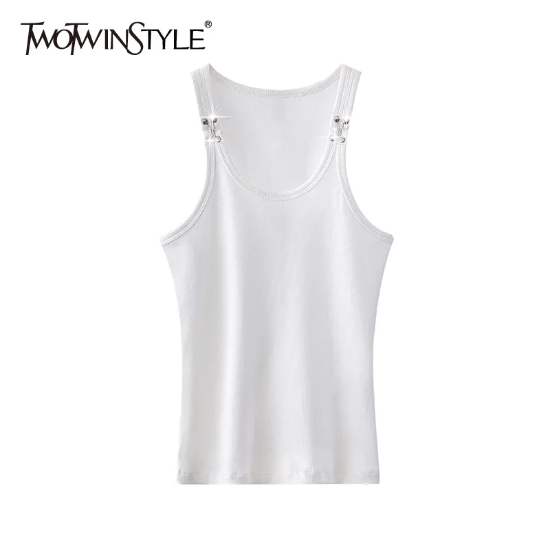 Casual Patchwork White Gilet pour femmes O Couleur Slim Débardeur Slim Débardeur Femme Summer Mode Vêtements Style 210524