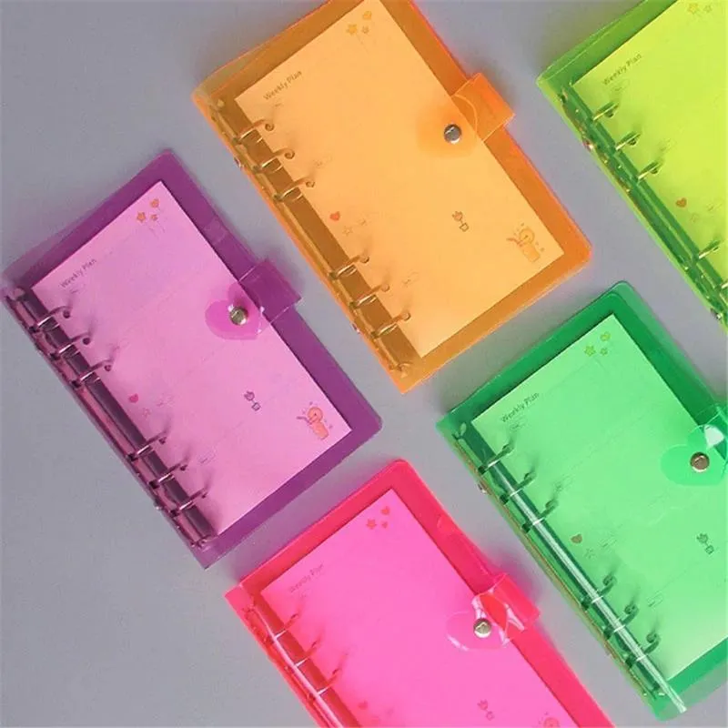 A7 Loose-Leaf Notebook Cover Korean Stationery Jelly Color Diary PVC Binder Button School Office Planner Notepads