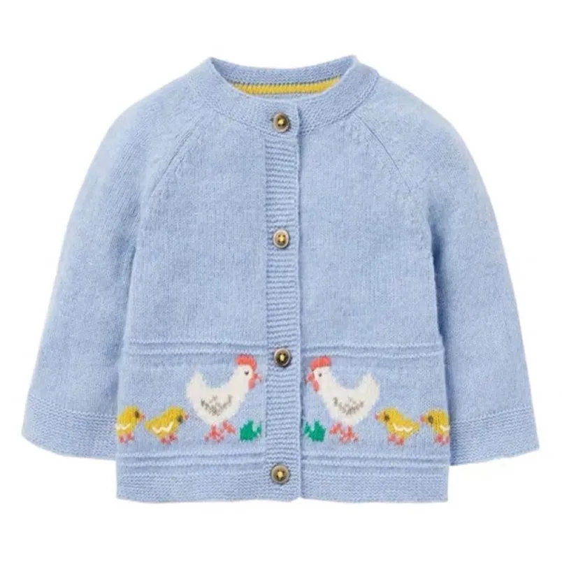 Mała Maven Dzieci Dziewczyny Ubrania Piękny Jasnoniebieski Sweter z piskląt bawełniany bluza bluza jesień strój dla 2 do 7 lat 211111