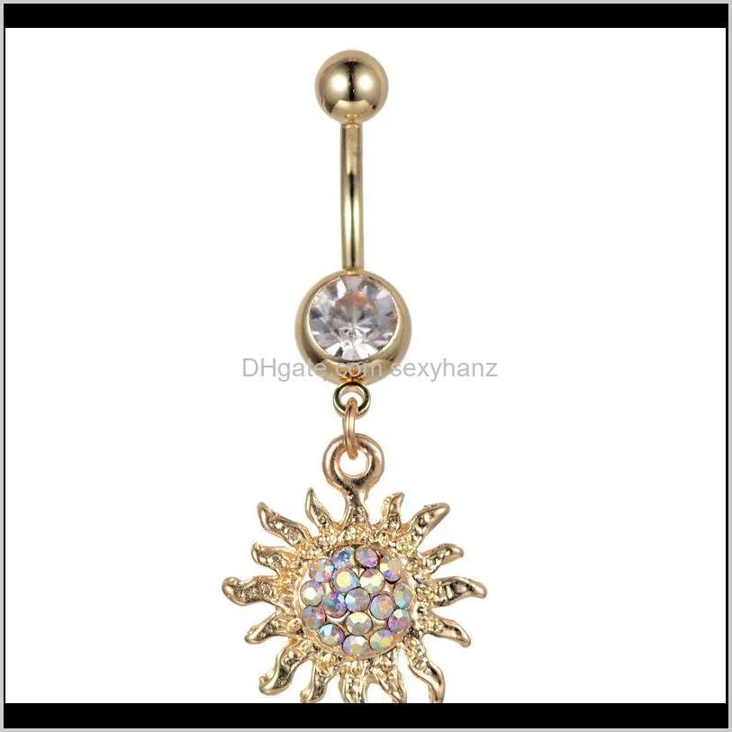 Belringen Drop levering 2021 D0700 (1) Goudkleur Zonnebloem Navel knop Piercing Jewlery 1DOT6*11*5/8 Belly Ring Body sieraden Grpjx