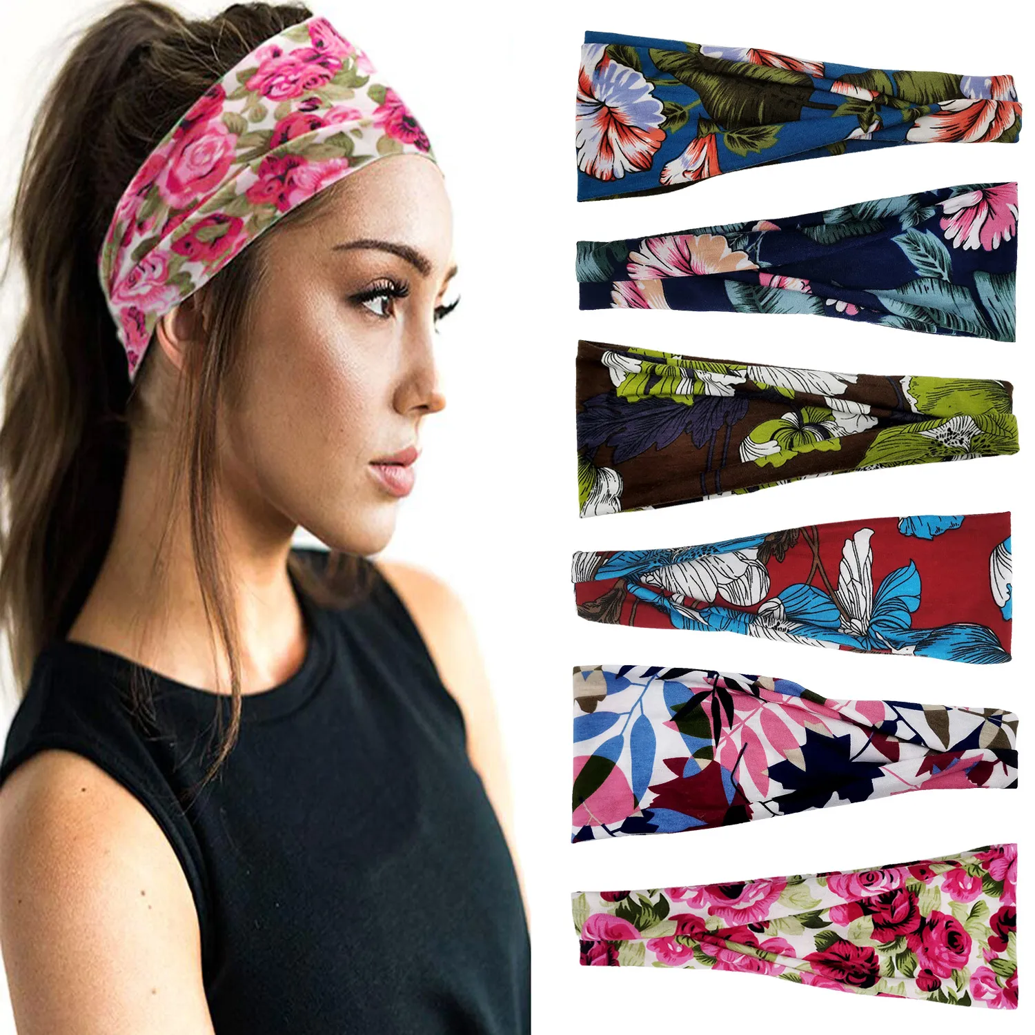 Sport Yoga Hårband Turban Floral Tryckt Bandana Fitness Elastiska Huvudbonader Running Gym Head Wrap Sweatband Stretch Hairs Tillbehör WLL767