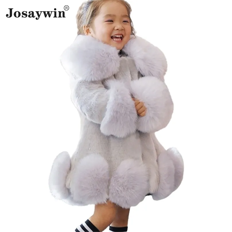 Vinterjacka Kids Girl Parkas Söt Varm Bröllop Faux Fur Coat For Barn Kläder Soft Party Baby Coats 211027