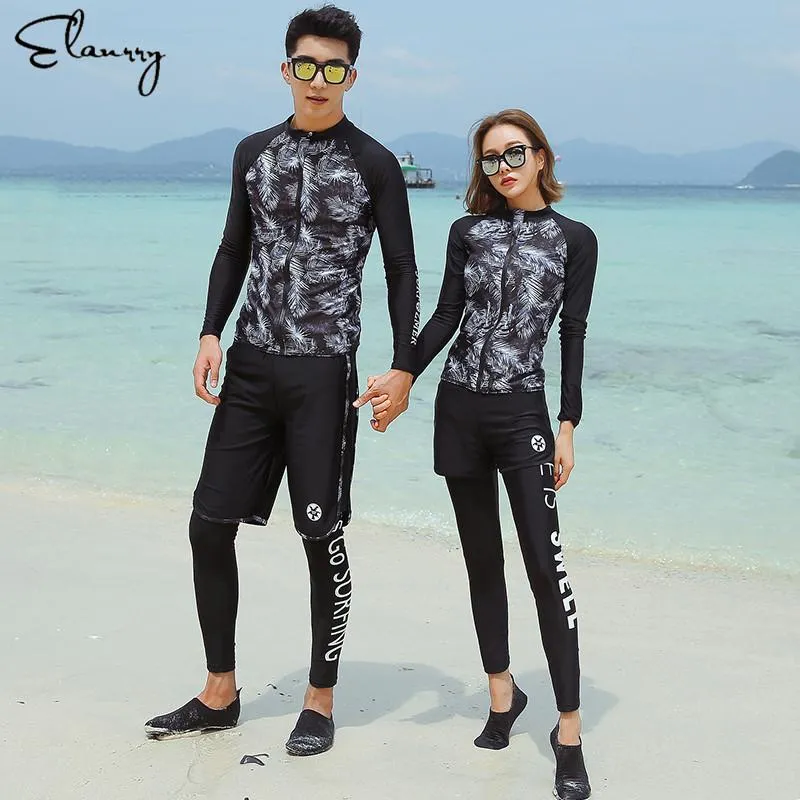 Women's Swimwear 2021 Women Sport Swimsuit Sexy Long Sleeves Mens Surfing Suits Summer Beach Wear Couple Rashguards High Qaulity