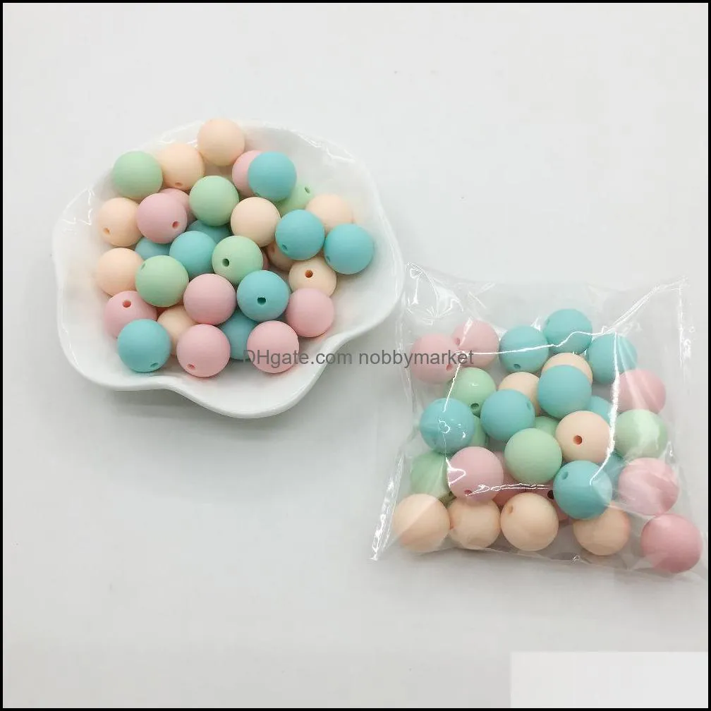 100pcs(1set) 15MM silicone teething necklace beads DIY Jewelry for baby Mommy